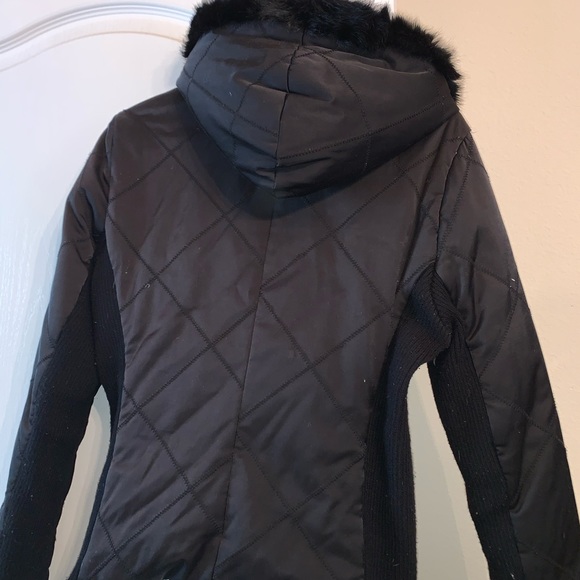 Bebe Women’s Black Parka w genuine Fur Trim Size M - Picture 6 of 8